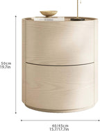 Wooden Nightstand Modern End Table,Round Side Tables with 2 Drawers Bedside Cabinet Accent Tea Tables,No Handle Design Storage Cabinet for Living Room Bedroom Office(White,15.7in/40cm)