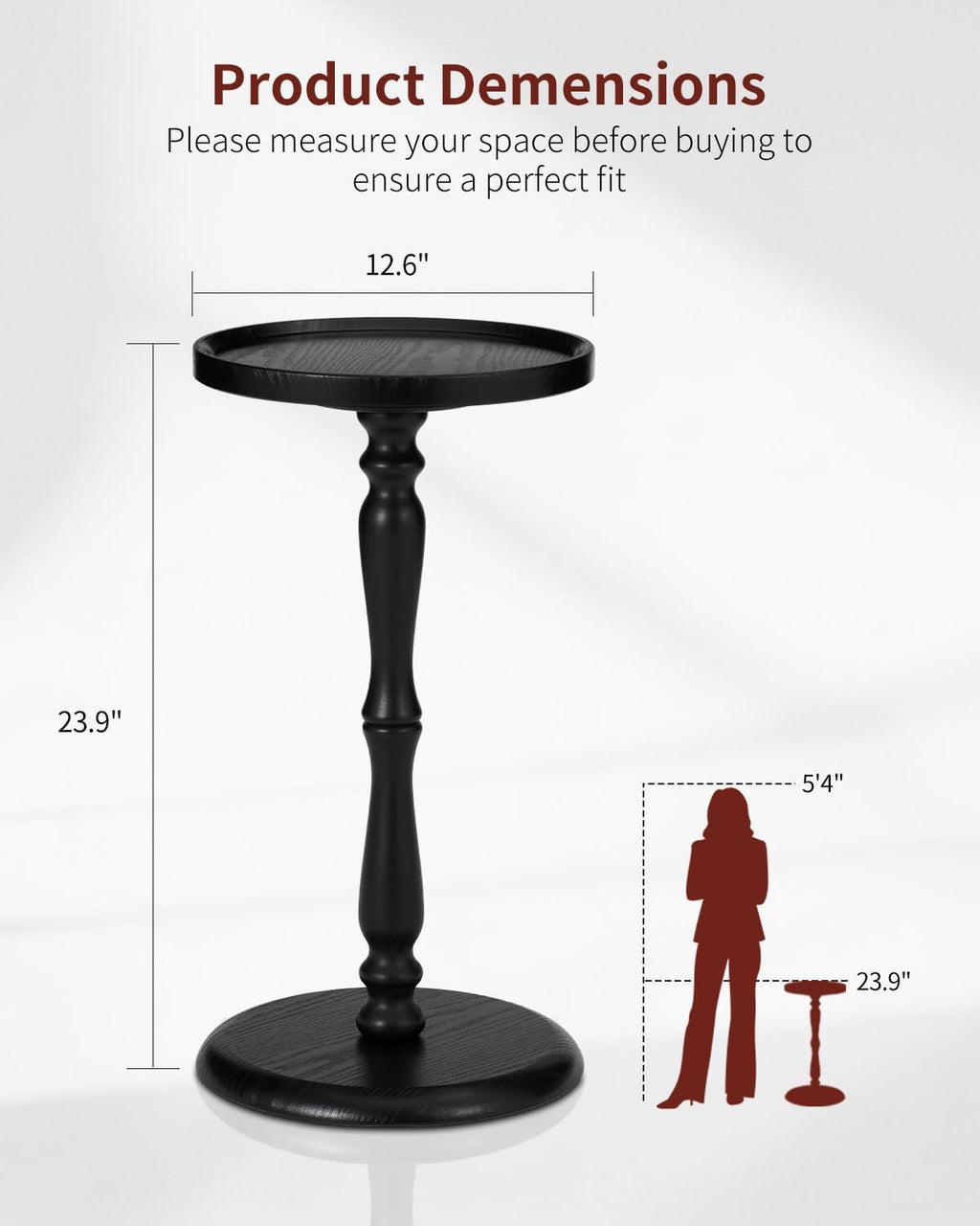 Relefree Solid Wood Small Drink Table,Round Side Table with Thickened & Widened Pedestal Base,Martini Table with Waterproof Edge,12.6" Modern Tray Top End Table for Small Spaces,Living Room,Corners