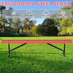 8 Feet Outdoor Steel Bench, Red Heavy Duty Metal Park Bench for Outside, Weatherproof Dock Bench, 96" L Commercial Benches Mesh Bench for Shopping Mall, Store, Lawn, Park, Patio, Deck, Garden