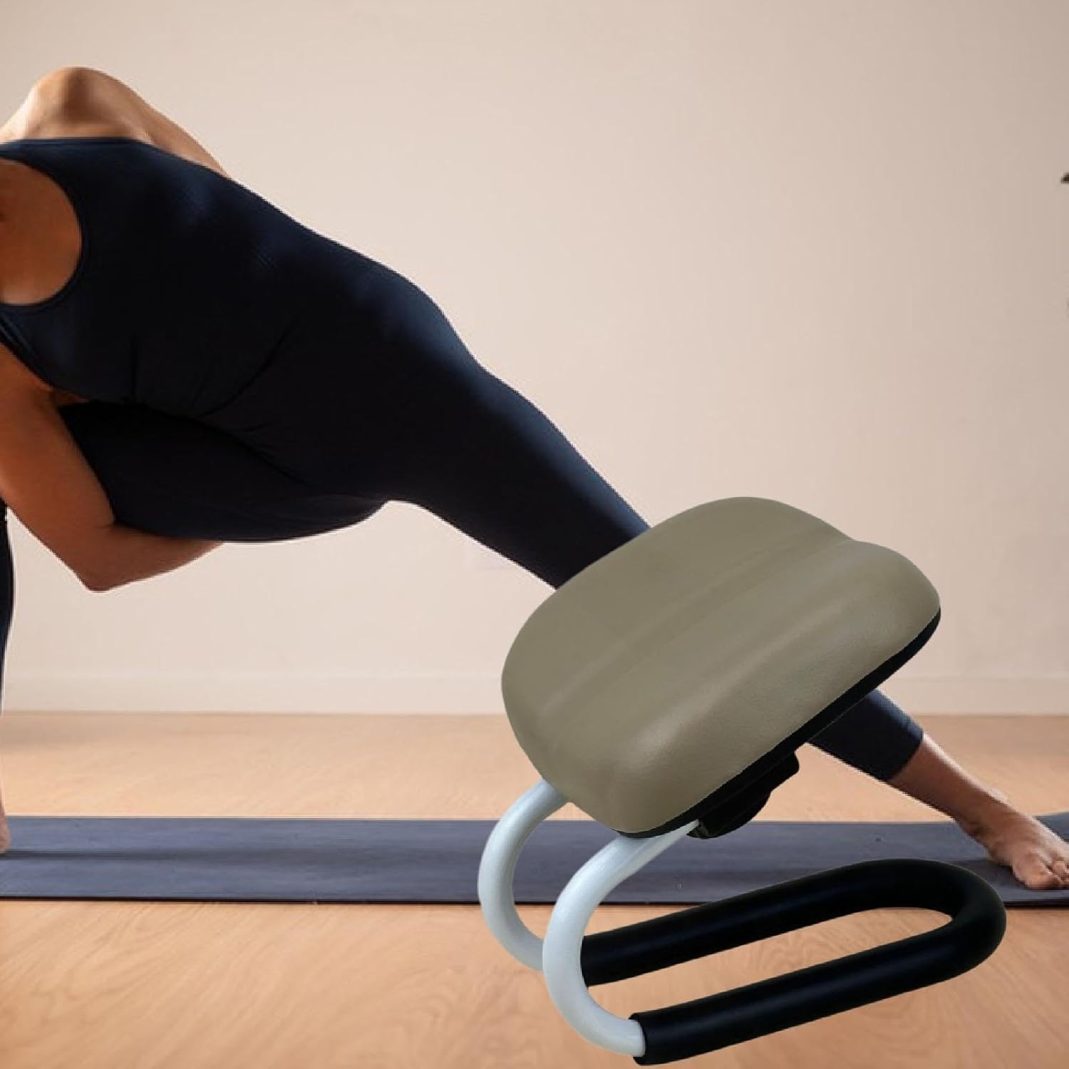 Ergonomic Kneeling Mation Bench with Slip Pad, Portable L Frame & Pu Leather Cushion, Ideal for Stretching, Mindfulness Ptice, Light Turquoise for S Beige 10.83inch