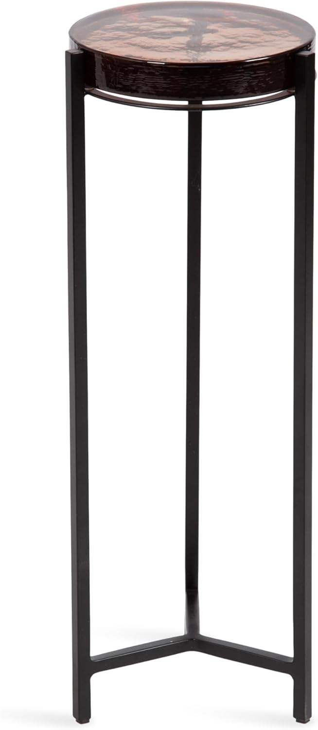 Kate and Laurel Aguilar Modern Drink Table, 9 x 9 x 23, Amber Glass and Black, Unique Round Glass Mini Table for Use as Bathroom Accent Table or Pedestal Martini Table