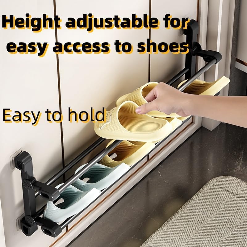 Wall-Mounted Easy Fold Shoe Rack with Adhesive Suspension: Space-Saving & Quick-Install for Home Use (19.68in), Black, WFJShoeOrganizerforCloset6
