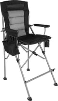 Extra Tall Camping Chairs for Adults 330lbs, Tall Lawn Chairs Portable Bar Height Foldable Director Chairs for Camping Outside, Comfortable with Makeup Pocket and Footrest, Black