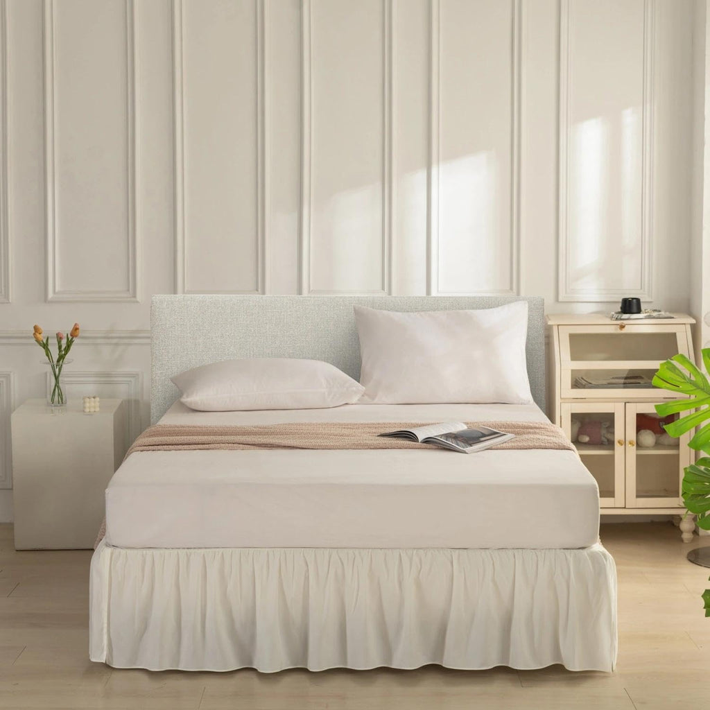 Bed Skirt Queen Size Ruffled Bed Skirt with Split Corners, Queen Bed Skirts 14 Inch Drop with Platform, 14'' Queen -Ivory