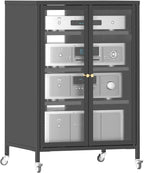 White Kitchen Pantry Cabinet, Freestanding Storage Cabinet with 5 Adjustable Shelves & Glass Doors, Magnetic Closure, for Small Kitchen Pantry Living Room Bathroom, 27.6x13.8x72 Inches