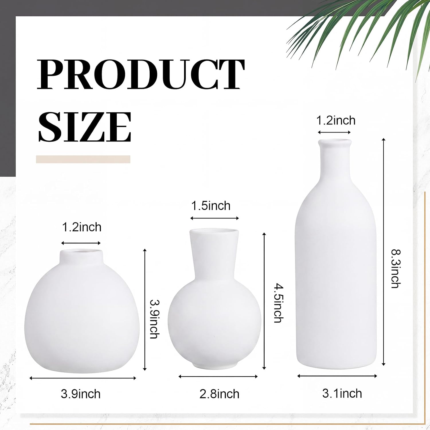 6 Pieces Ceramic Vase Set for Table Centerpieces Decor Include Wood Chain Link Bead Garland Boho Rustic Serving Tray for Home Table Living Room Dining Decoration(White)