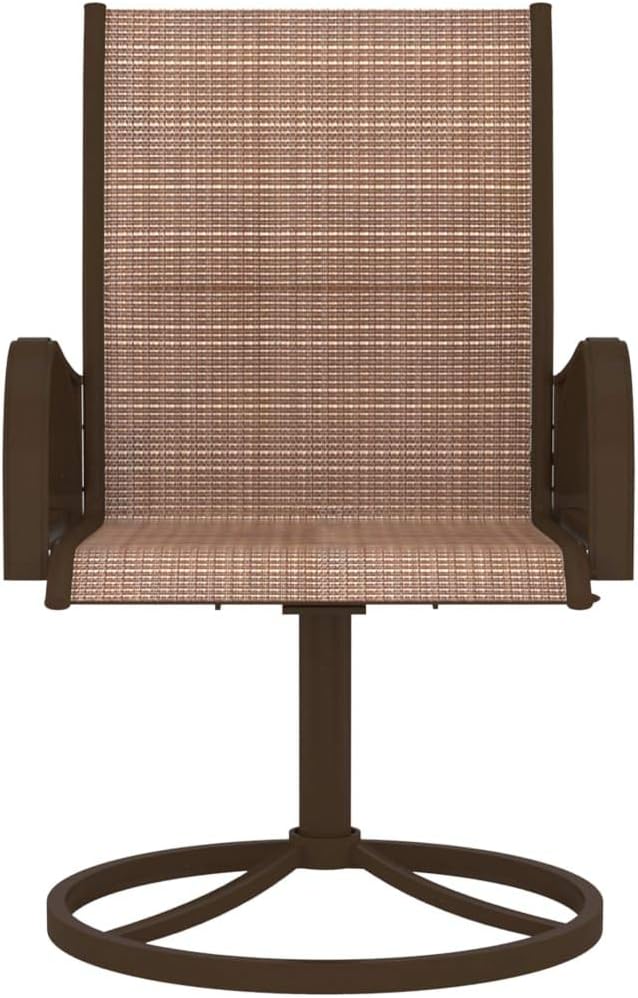 Set of 2 Brown Patio Swivel Chairs with Textilene Sling, Powder-Coated Steel Frame, 360-Degree Swivel Base, Ergonomic Back Support and Curved Arms for Outdoor Garden Lounge
