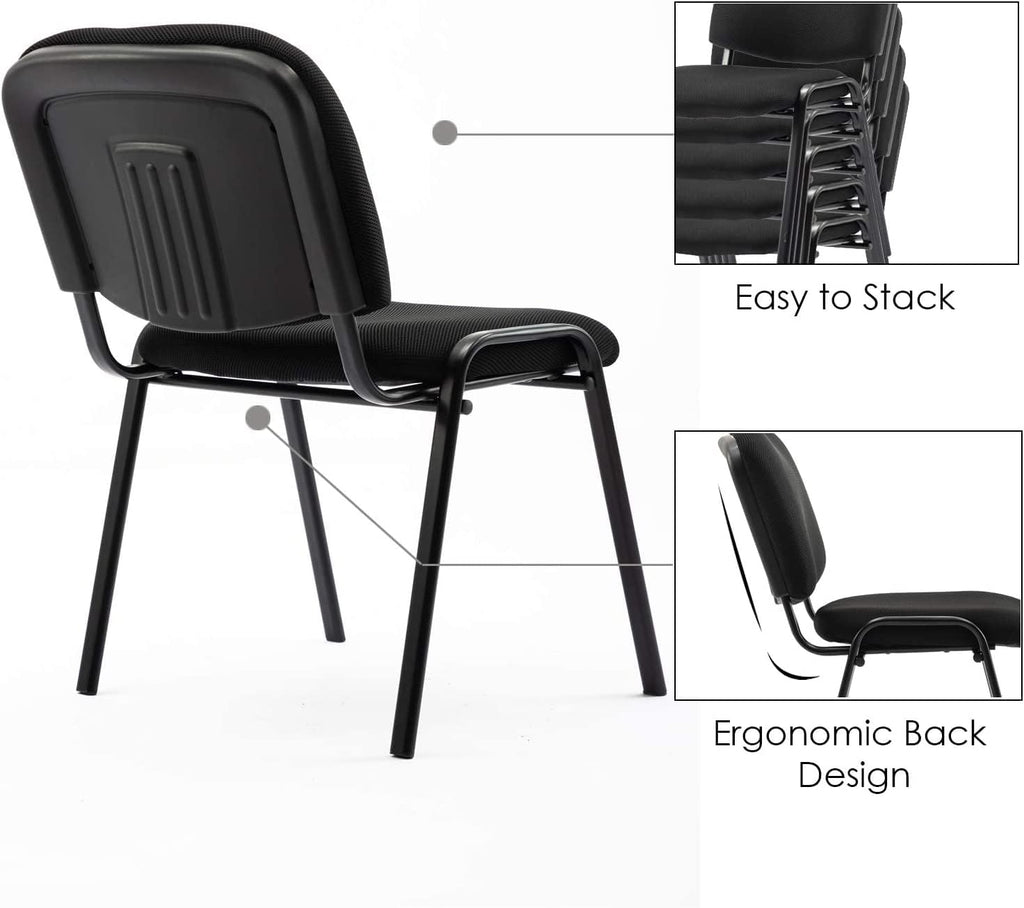 ROCITY Waiting Room Chairs Set of 5 Stackable Conference Room Chairs Mesh Office Reception Chair for Guest, School Breakroom Banquet Church Lobby (Mesh-Cushion,Black,5PCS)