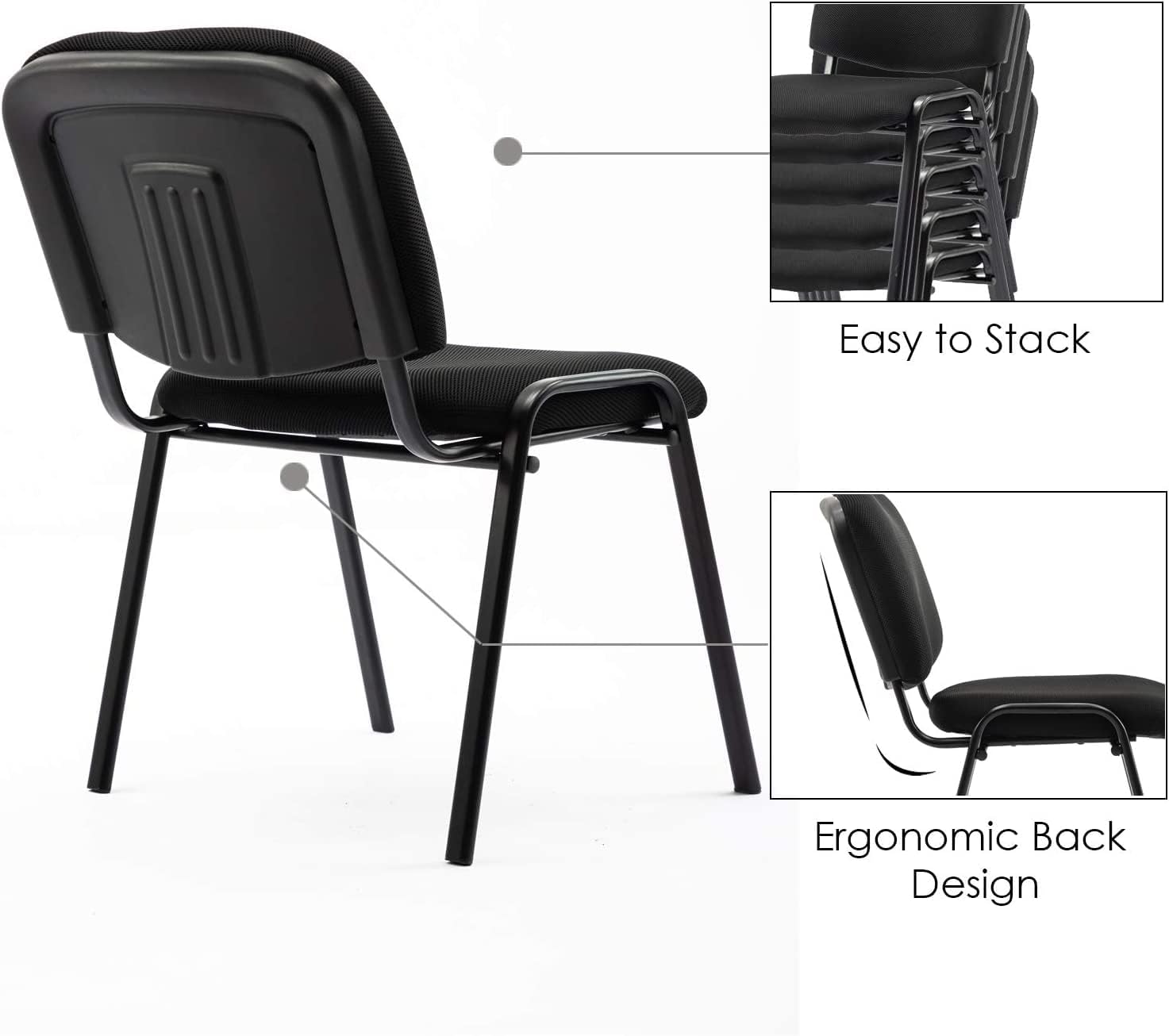 ROCITY Waiting Room Chairs Set of 5 Stackable Conference Room Chairs Mesh Office Reception Chair for Guest, School Breakroom Banquet Church Lobby (Mesh-Cushion,Black,5PCS)