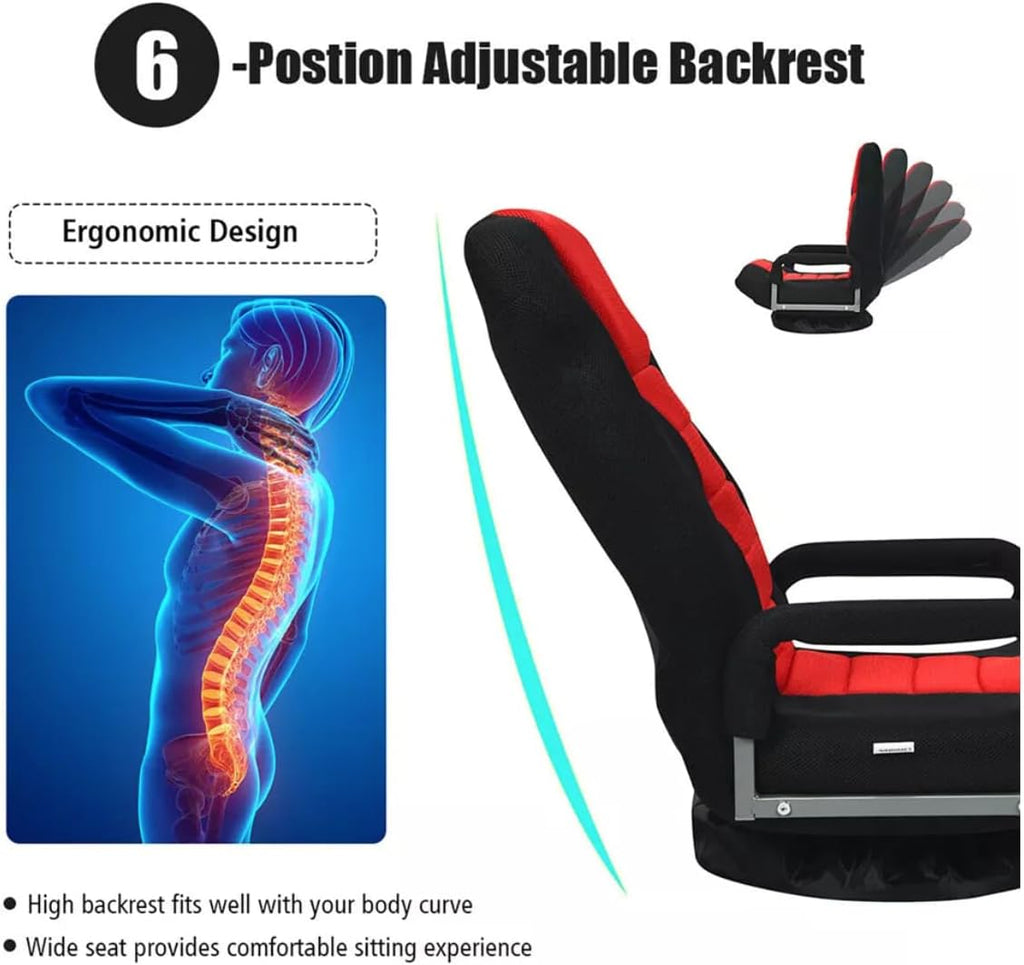 Floor Gaming Chair, Soft Floor Rocker 7-Position Swivel Chair Adjustable for Kids Teens Adults Playing Video Games, Reading, and Relaxing (Red)