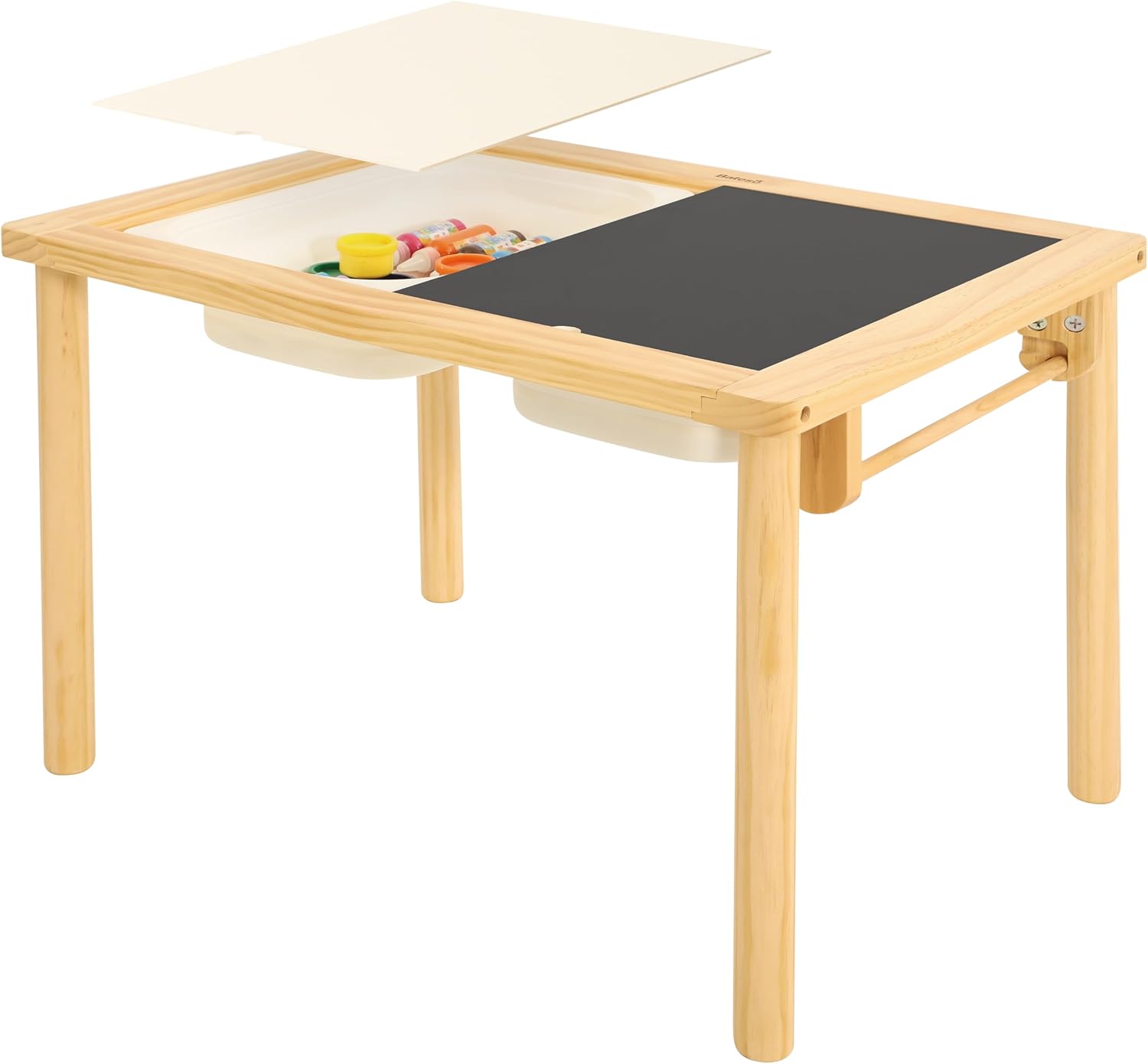 Bateso Sand and Water Table for Toddlers with 2 Storage Bins, Wooden Activity Table with Double-Sided Boards, Sensory Table, Indoor & Outdoor Use