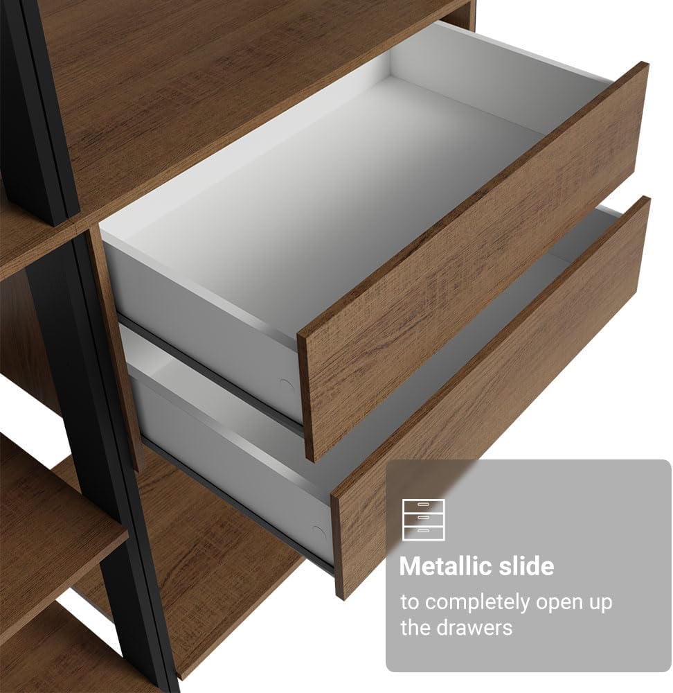 Madesa Kitchen Pantry Storage Rack with 4 Drawers, Open Shelves and Hanging Space 78" L Multiuse Modular Cabinet for Kitchen Organization - Black/Brown