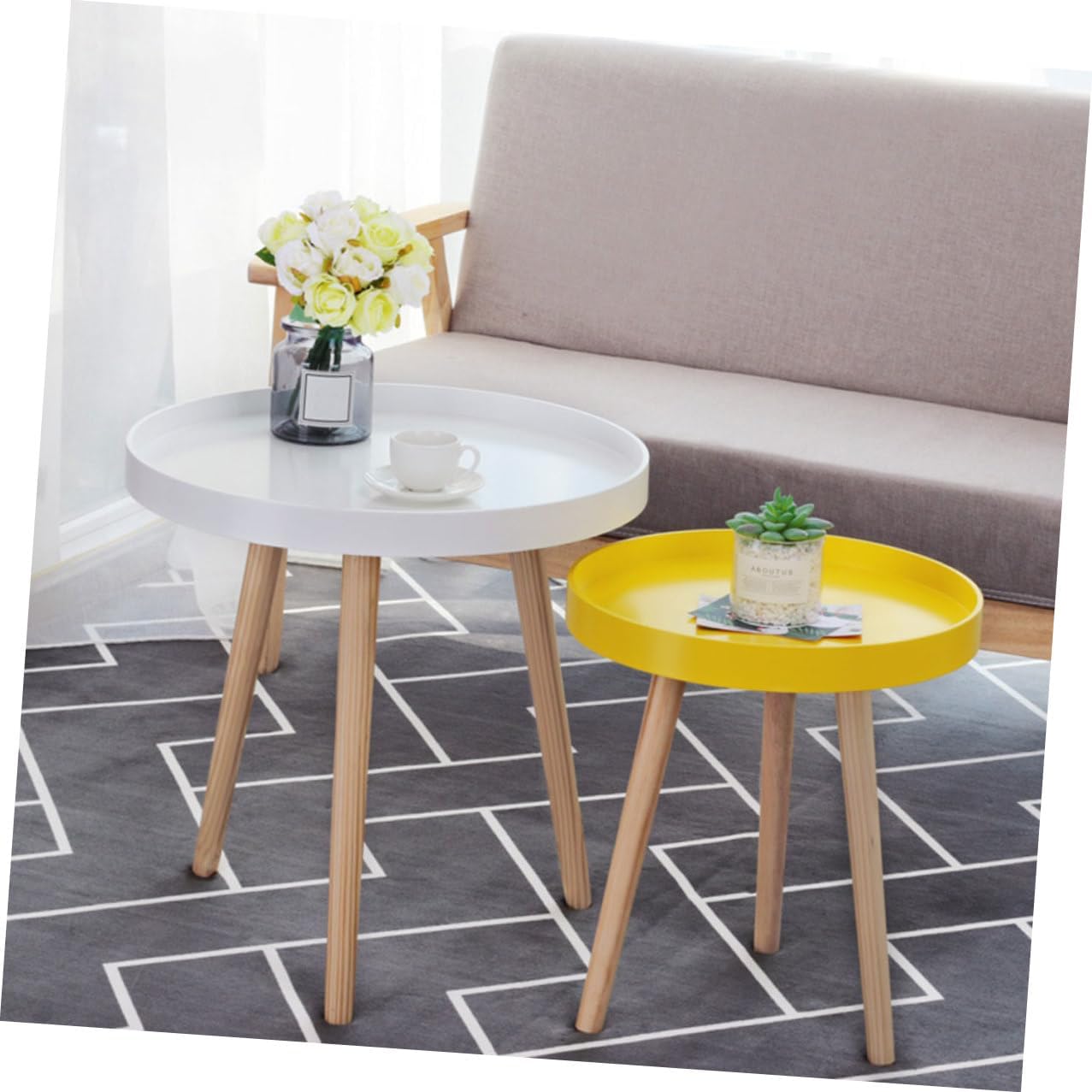 Nordic Style Small Round Indoor Coffee Table White Mini Sofa Side Table for Living Room and Balcony Compact Household