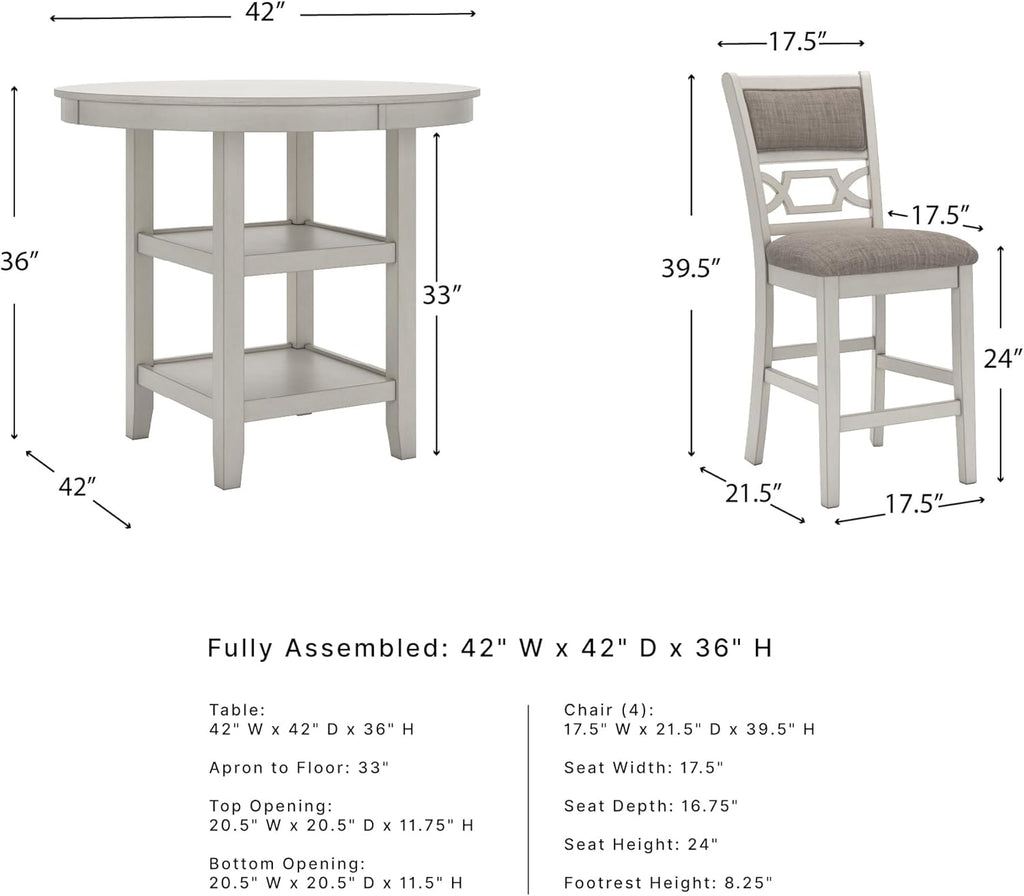 Signature Design by Ashley Erinberg Casual Counter Height Dining Table and 4 Armless Upholstered Bar Stools with Footrest and 2 Shelves, Set of 5, White & Light Gray