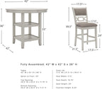 Signature Design by Ashley Erinberg Casual Counter Height Dining Table and 4 Armless Upholstered Bar Stools with Footrest and 2 Shelves, Set of 5, White & Light Gray