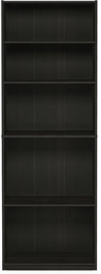 Furinno Jaya Book Shelf, 5-Tier Bookshelf, Tall Standing Bookcase with Adjustable Shelves, 9.5 x 24.5 x 71.2, for Living Room, Bedroom, Home Office, Black Espresso