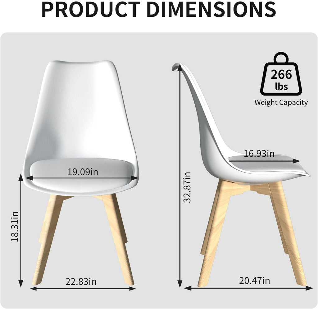 SHGJ&SOFT Modern Dining Chair Set of 4, PU Leather Kitchen Chair with high Back, Tulip Chair with Solid Wood Legs with Cushion and Back Cushion for Living Room Bedroom Dining Room (White, 4 PC)