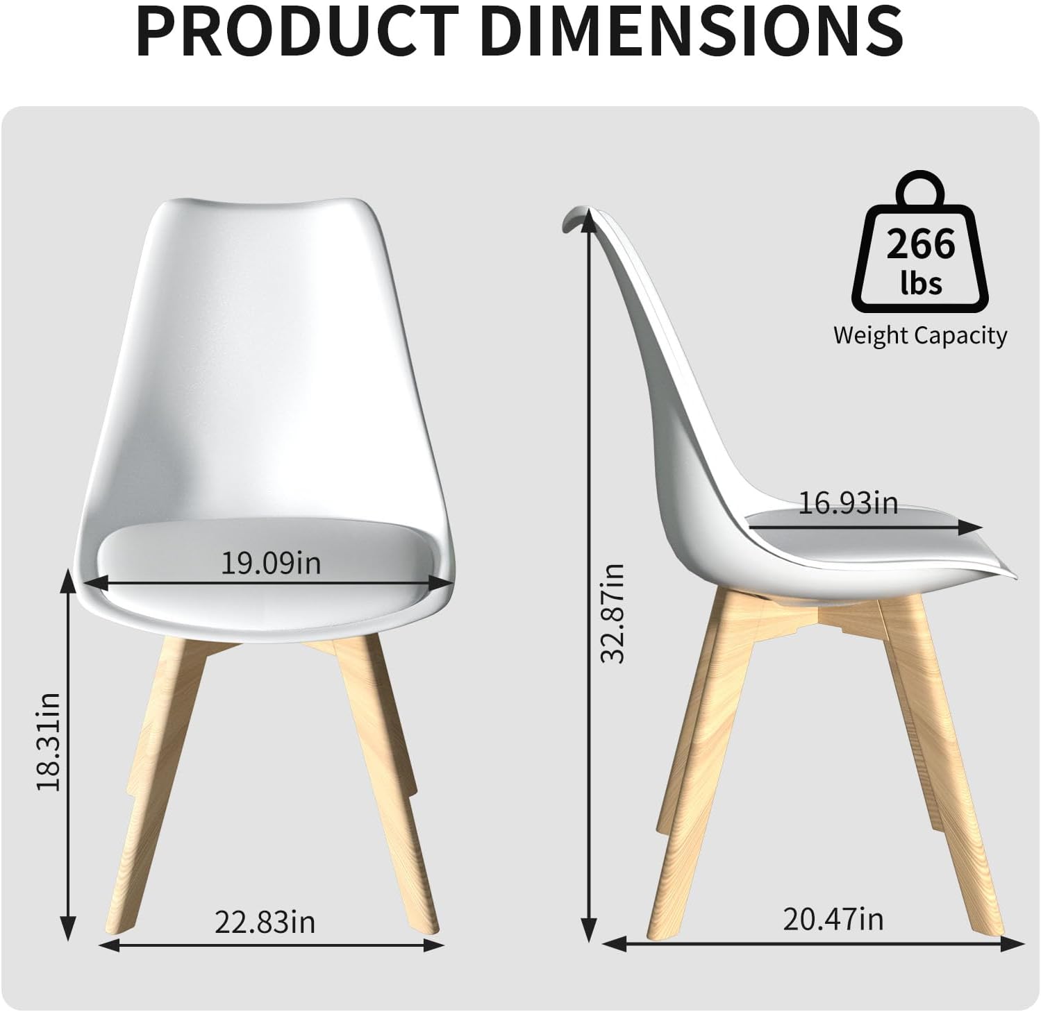 SHGJ&SOFT Modern Dining Chair Set of 4, PU Leather Kitchen Chair with high Back, Tulip Chair with Solid Wood Legs with Cushion and Back Cushion for Living Room Bedroom Dining Room (White, 4 PC)