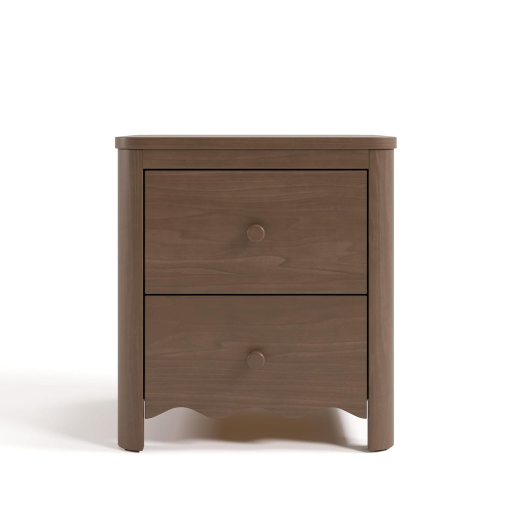 Storkcraft Casablanca 2 Drawer Nightstand, Hazelnut | GREENGUARD Gold Certified, Storage for Kids Bedroom, Premium Wood Nightstand with Iconic Wave Detailing and Rounded Posts