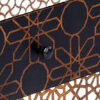 Mid-Century Modern Sideboard with Six Drawers, Solid Mango Wood and MDF Construction, Brown Lacquered Finish with Geometric Printed Patterns, Ample Storage for Dining