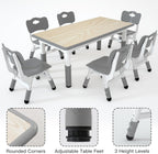 LulliSpace Kids Table and 6 Chairs Set，Height Adjustable Children Table & Chair，Toddlers Study Multi-Activity Table with 47.2"x23.6" Wipe-Clean Desktop，for Classrooms, Homes & Daycares