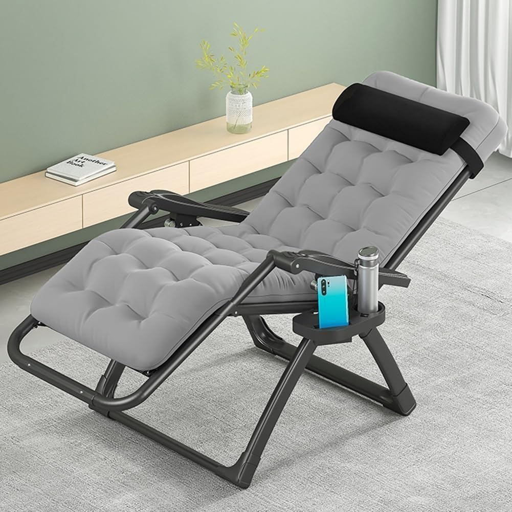 Gravity Lounge Chair Patio Adjustable Sun Lounger Garden Chairs Reclining Folding with Cup Holder and Pillow(Black+Cushion C)