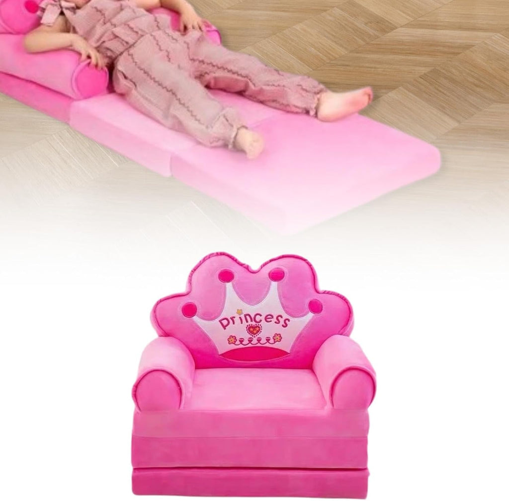Kids Couch Fold Out Cute Foldable Toddler Chair for Living Room Playing Room Pink, Pink