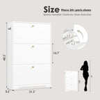 Nicetree Shoe Cabinet with 3 Flip Drawers, Narrow Shoe Organizer Cabinet, Freestanding Shoe Rack Cabinet, Modern Shoe Storage Cabinet for Entryway, Hallway, Foyer, White with Hook