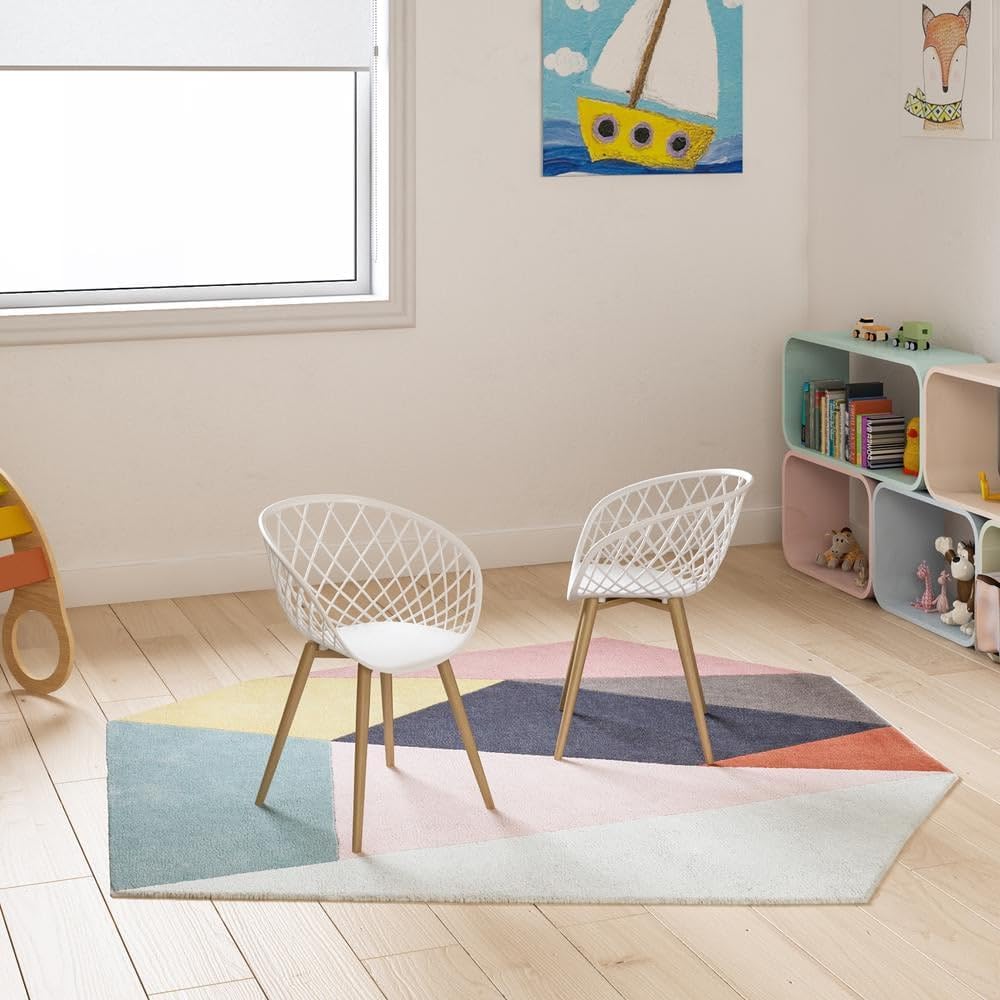 Jamesdar, Kurv Mini Kids Chair Set of 2, Indoor/Outdoor, 50Lbs Capacity, Polypropylene, Steel, White/Natural