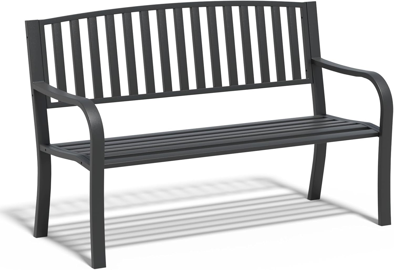 SHGJ&SOFT 50'' Outdoor Bench, Garden Bench, Outdoor Metal Frame Patio Park Bench with Backrest and Armrests,for Porch, Lawn,Garden,Yard (BK-08)