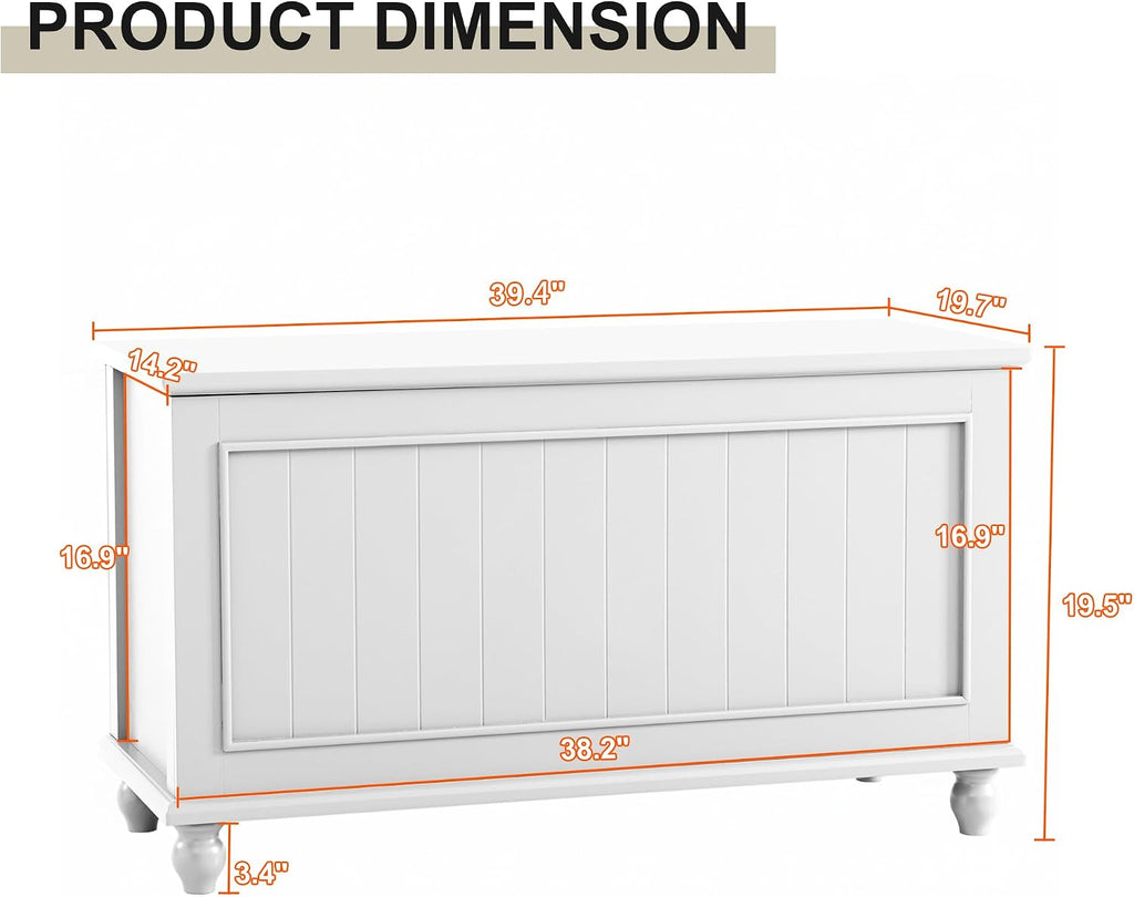 Scurrty Antique Style Storage Bench for End of Bed,Heavy Duty Long Ottoman Bench, Lift Top Storage Chest, Bench for Bedroom, Living Room Entryway (White)