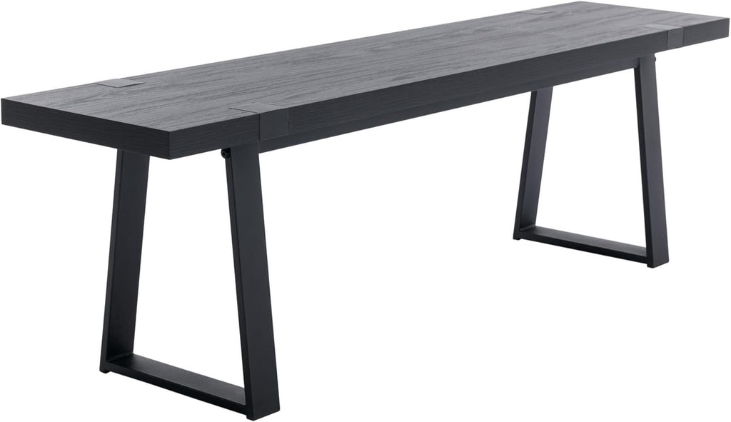 Wooden Dining Bench 60” Industrial Table Benches, Seating Chair Rustic Indoor Benches, Mid Century Kitchen Bench with Metal Legs, Black
