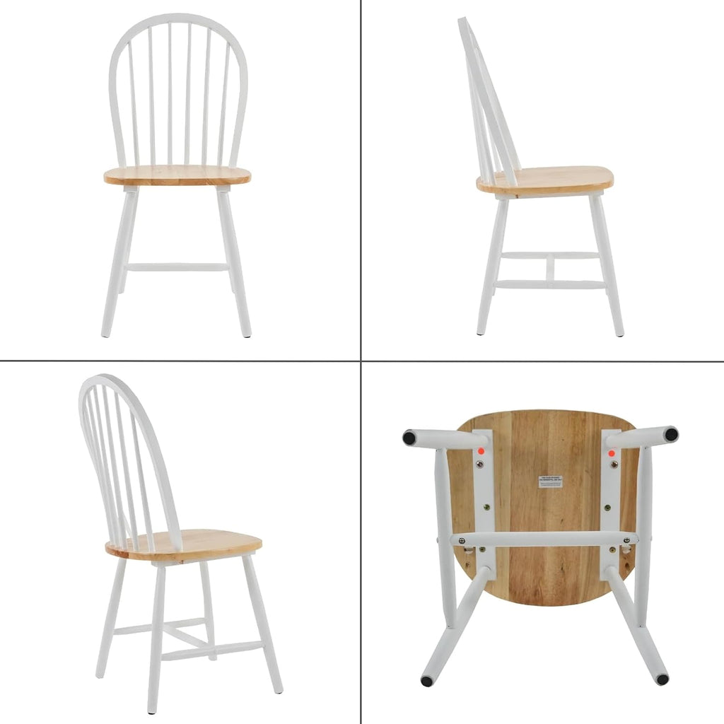chairus White Windsor Dining Chairs Set of 2, Farmhouse Wooden Dining Room Chairs with Spindle Bow Back, Modern Cottage Oak Side Kitchen Chairs
