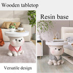 Bear Statue Side Table, Modern and Simple Resin Bedside Table, Small Accent Bear Table, Cute Home Decor for Living Room, Bedroom(Pink)