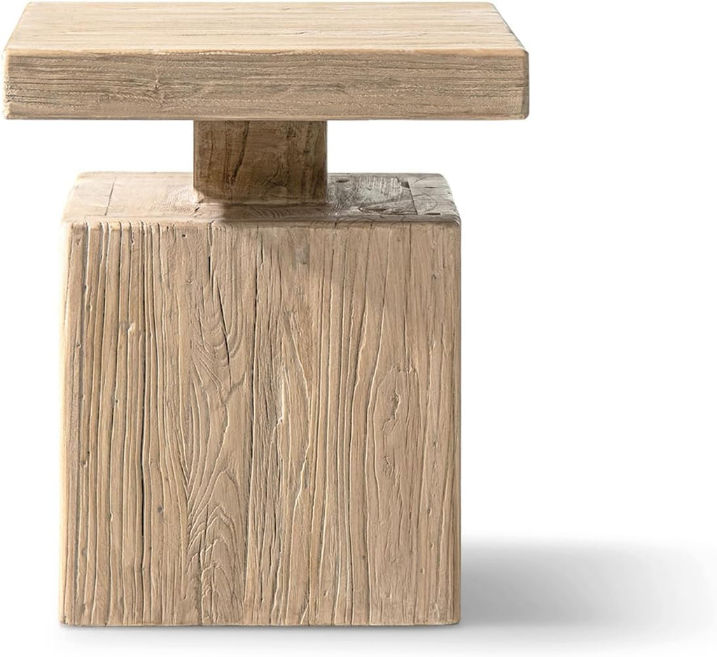 Jennifer Taylor Home Calder 18" Solid Square Reclaimed Elm Block Plinth Side Table, Heritage Light Natural Brown Reclaimed Elm