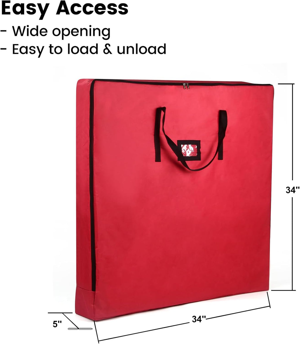 Pop Up Christmas Tree Bag - 34" Square Pre-lit Container Oxford Polyester - Reinforced Wide Handle & Dual Zipper - Fit 5-6.5 Feet Pull Up Tree (Red)