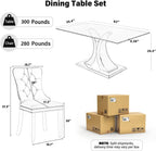 7-Piece Modern Luxury Glass Dining Set, Large Minimalist Rectangle Dinner Set for 6, 63'' Clear Glass Top Kitchen Table Set with White & Silver Base, Beige Tufted Chairs, for Apartment Home