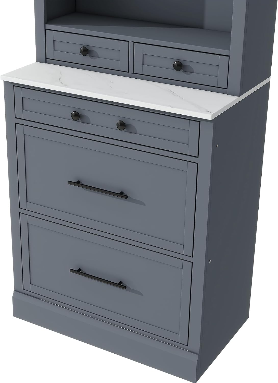83.7inch High Kitchen Pantry, Freestanding Tall Kitchen Hutch with Faux Marble Top, Cupboard Cabinet with 5 Storage Drawers and Adjustable Shelf, Set of 2, Gray