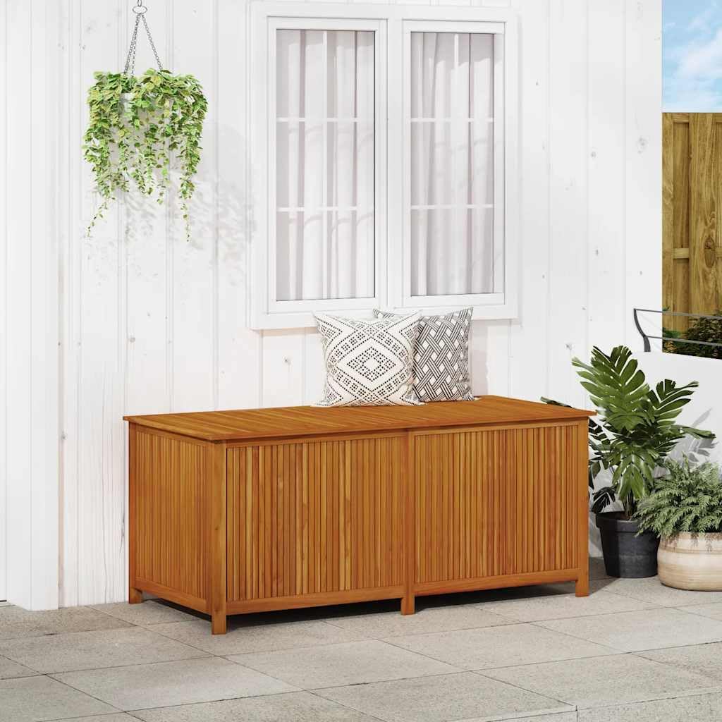 Solid Acacia Wood Patio Storage Box 68.9x31.5x29.5 Inches with Gas-Lift Lid, Waterproof Zippered Bag, Bench and Side Table for Cushions, Garden Tools