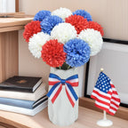 Artificial Flowers Chrysanthemum Ball Flowers 4th of July 12pcs Bouquet Present for Important People Glorious Moral for Home Office Coffee House Deco Parties and Wedding(White&Red&Blue)