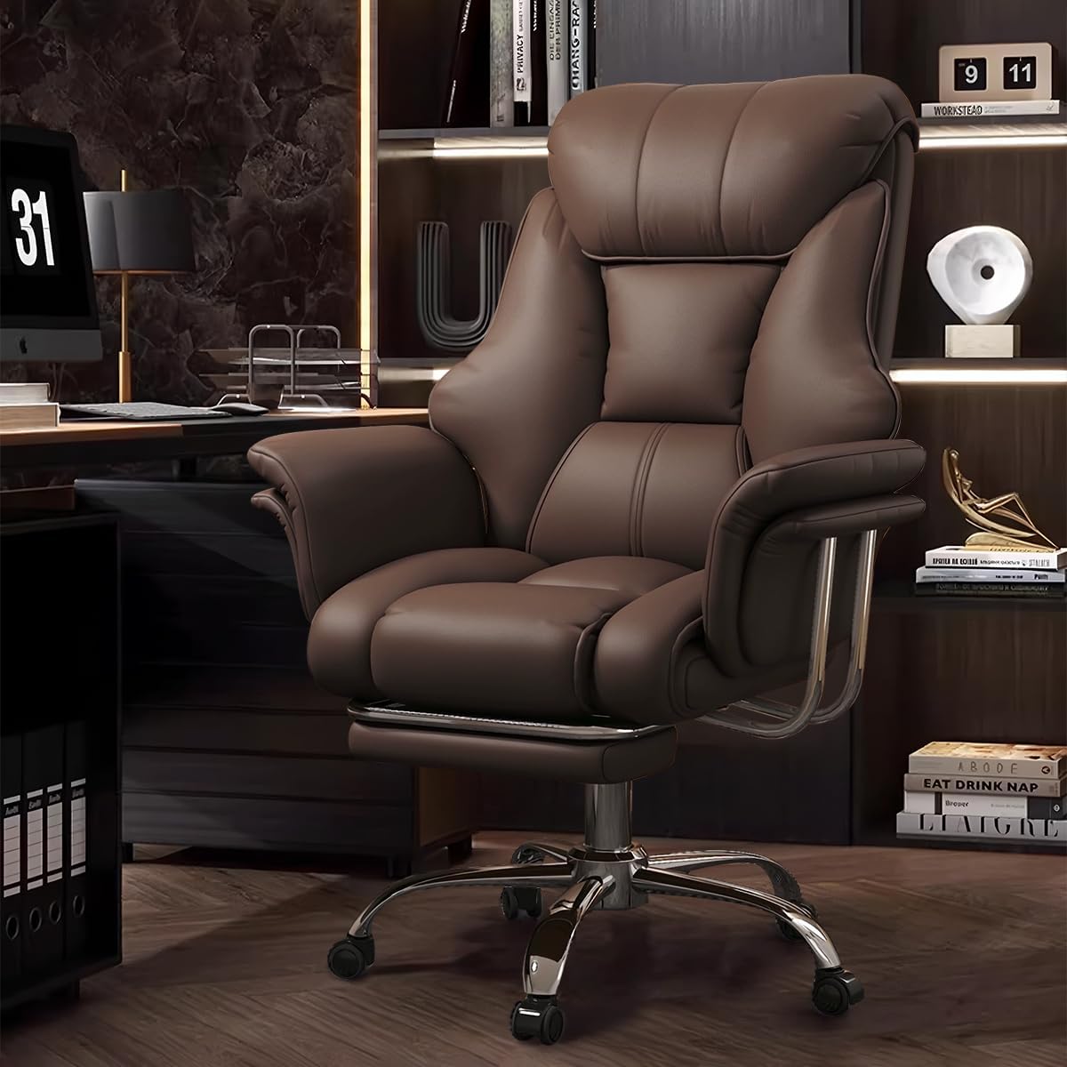 Big and Tall Office Chair Wide Seat Ergonomic Leather Executive Desk Chair with Leg Rest, Heavy-Duty 550 lbs Adjustable Height Computer Gaming Chairs
