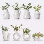 Hushee 8 Pcs Small White Ceramic Vase Fridge Magnets, 2.36 Inch Minimalist Nordic 3D Plant Magnets for Refrigerator, Modern Boho Cute Magnetic Mini Bud Decorative Vases for Kitchen Office Locker Decor