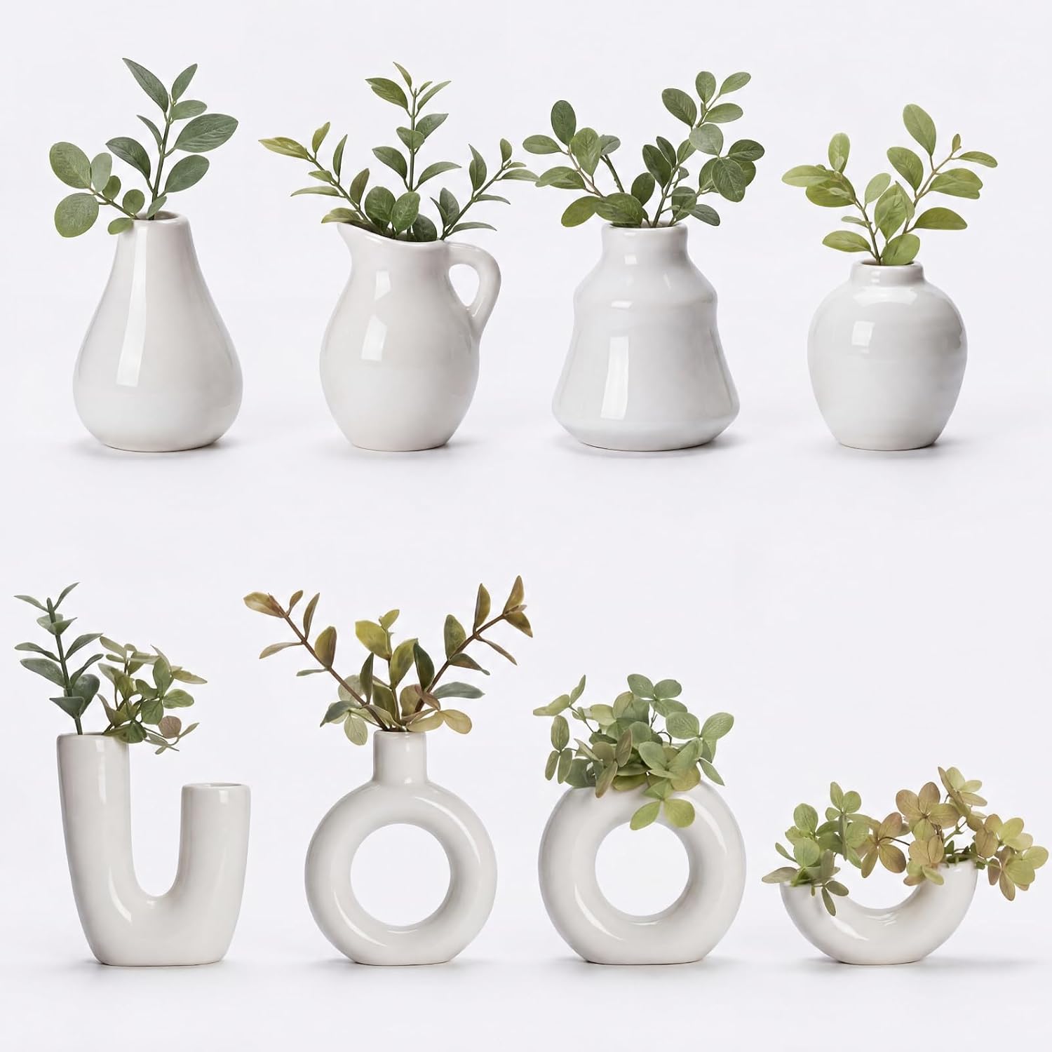 Hushee 8 Pcs Small White Ceramic Vase Fridge Magnets, 2.36 Inch Minimalist Nordic 3D Plant Magnets for Refrigerator, Modern Boho Cute Magnetic Mini Bud Decorative Vases for Kitchen Office Locker Decor
