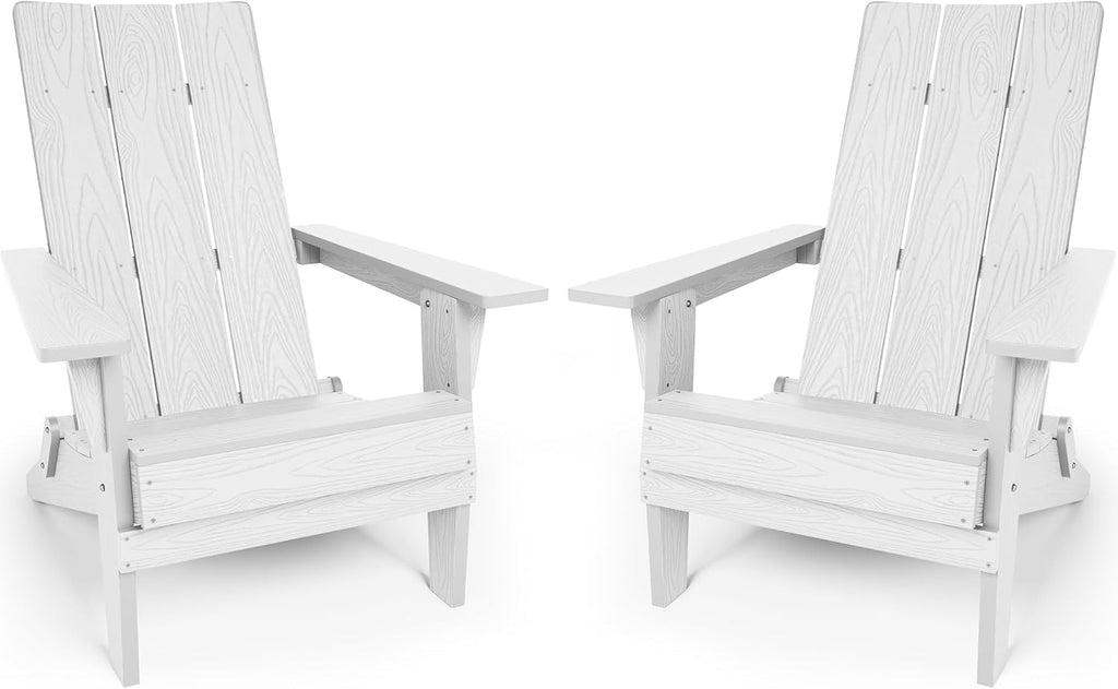 YEFU Adirondack Chairs Set of 2:Oversize Folding - 400lb Weight Capacity - Plastic Adirondack Chairs - High Back Like Wooden - All-Weather Use for Outdoor/Patio/Fire Pit/Garden/Camping - (White)