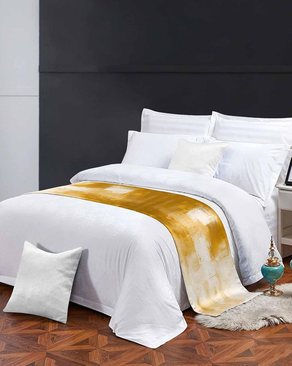Orange Yellow Bed Runners for Queen Size Beds, Decorative Bed Throws for Foot of Beds, Luxury Bedding Protector Slipcover Abstract Modern Smear Art Geometric Paint Bedrunners & Scarves, 94"x20"