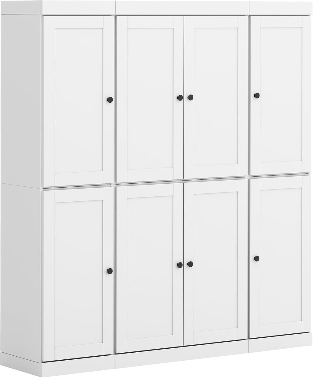 Palace Imports Solid Wood White Storage Cabinet - 71.5" Tall Kitchen Pantry Cabinet 65" Wide - 8 Wooden Shaker Doors, 2 Drawers & 12 Adjustable Shelves - 100% Eco-Friendly Wood, Made in Brazil