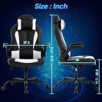 Ergonomic Gaming Office Chair - High Back Executive Computer Chair with Lumbar Support & Flip-Up Arms, PU Leather Adjustable Swivel Chair for Women/Men, Height Adjustable Massage Desk Chair (White)