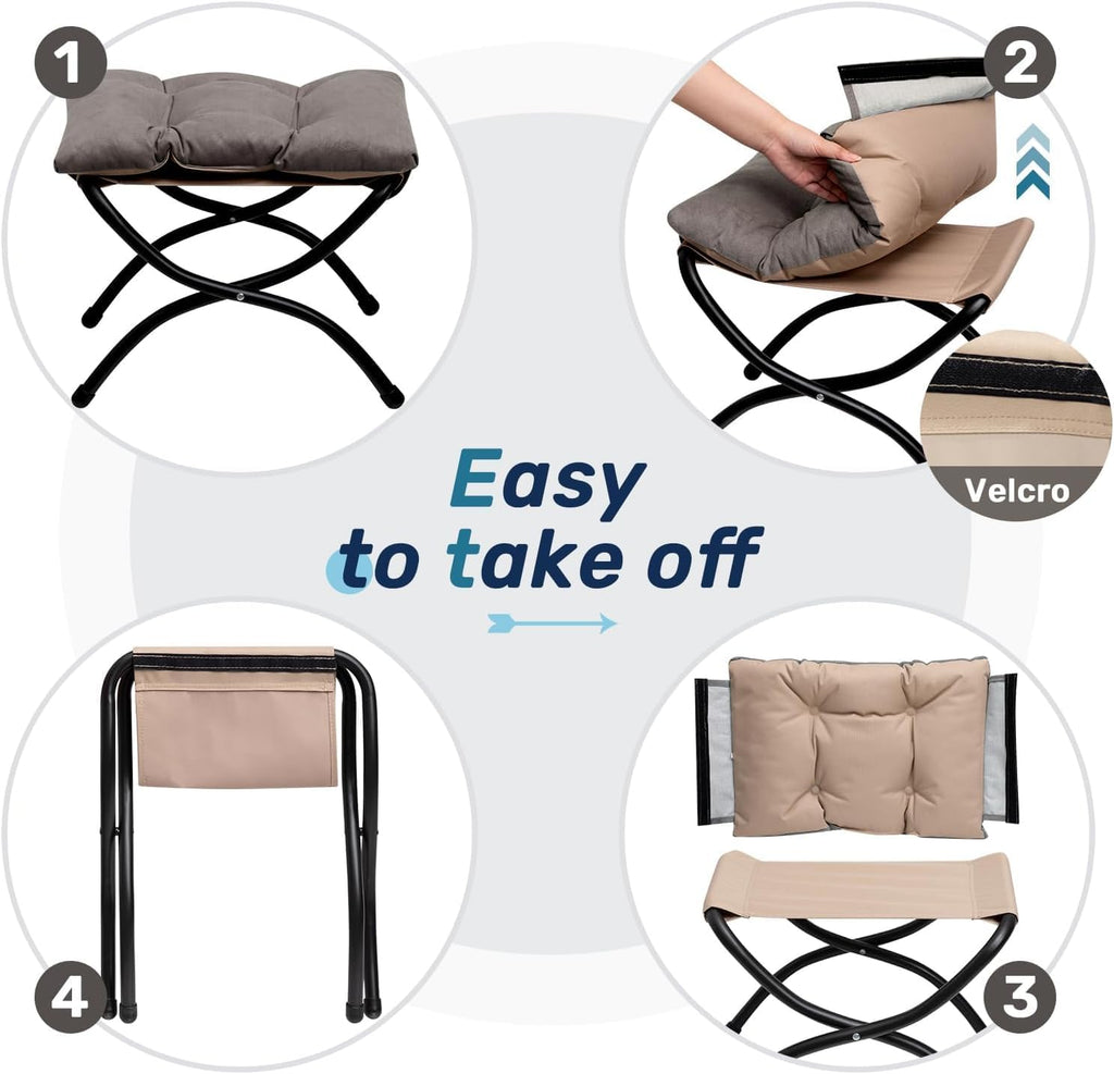 HollyHOME 15"(H) Folding Footrest Stool, Small Foldable Ottoman, Accent Padded Sofa Foot Stool for Chairs and Sofas, Portable Foot Rest Ottoman for Home, Living Room, Bedroom,Dorm,2-Pack,Dark Grey