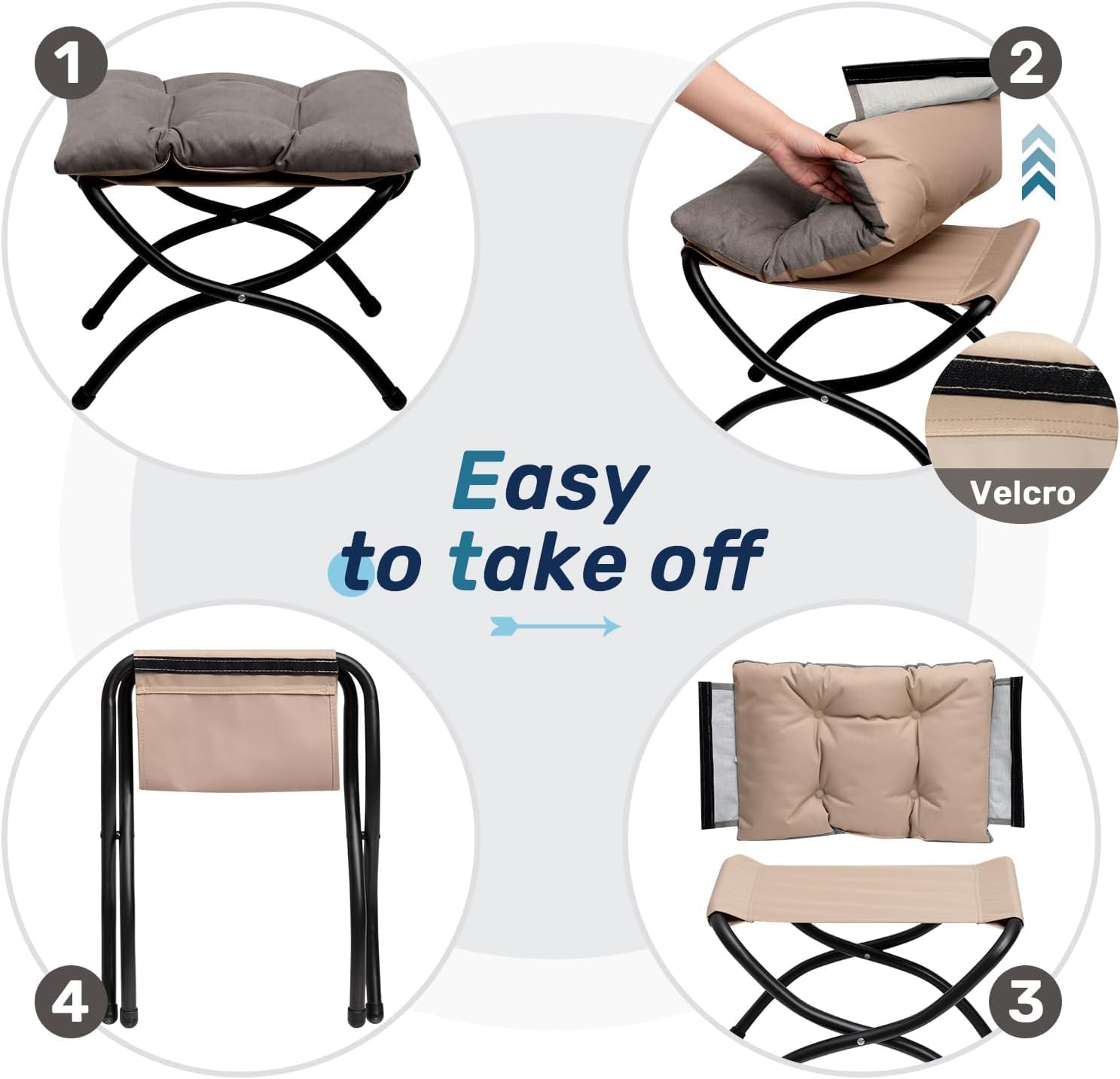 HollyHOME 15"(H) Folding Footrest Stool, Small Foldable Ottoman, Accent Padded Sofa Foot Stool for Chairs and Sofas, Portable Foot Rest Ottoman for Home, Living Room, Bedroom,Dorm,2-Pack,Dark Grey