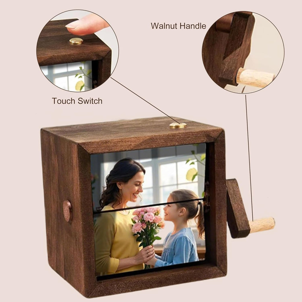 Custom Flip Photo Book, Personalized 8 or 16 Photo Flip Box Frame Animation Machine, Custom Hand-crank Flipbook Box Album with Light, Music, Gifts for Fathers Day Birthday (Walnut)